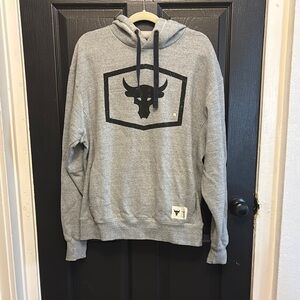 Large men’s gray sweatshirt with bull logo, Under Armour blood sweat respect